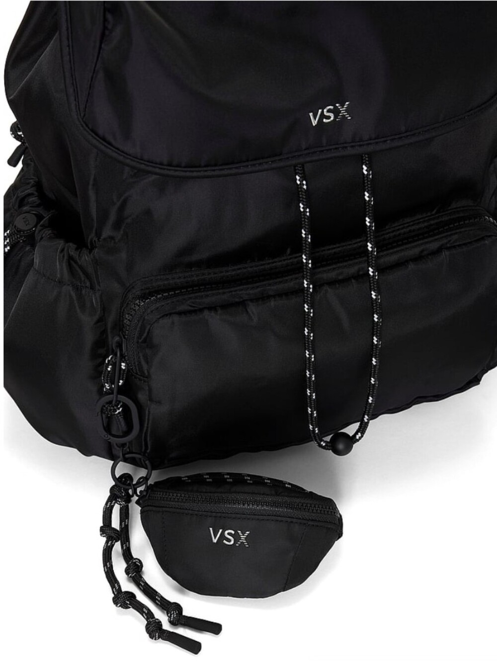 VSX Black Nylon Backpack with Detachable Micro Belt Bag Charm Keychain